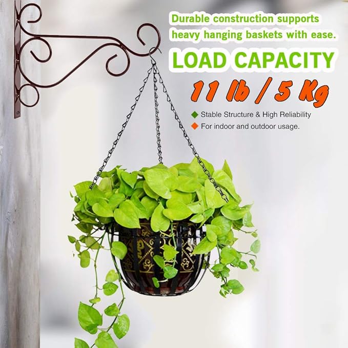 KABB Hanging Plant Bracket, 2 Pcs 10 Inch Iron Decorative Wall Planter Hanger Hooks for Hanging Plants Flower Baskets Wind Chimes Bird Feeders, Indoor Outdoor Rustic Home Decor, White Rootora