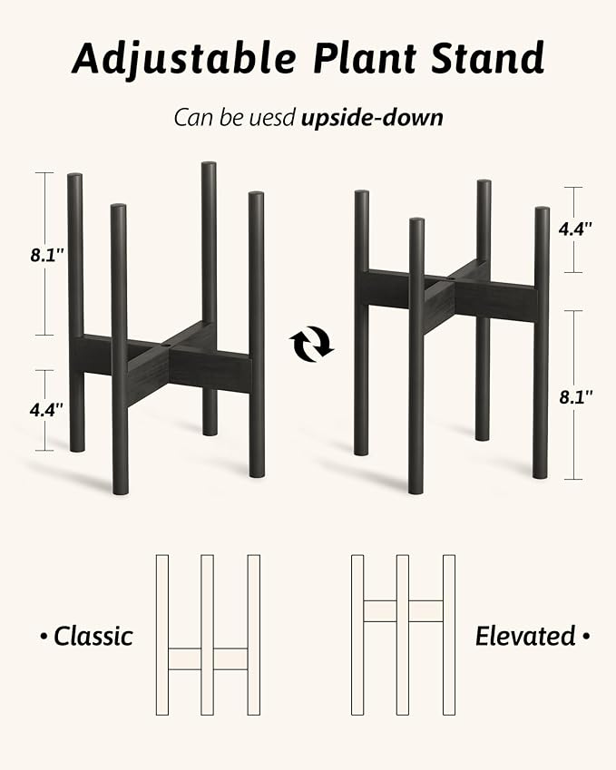 Adjustable Plant Stand Indoor, Bamboo Plant Stand Fits 8 9 10 11 12 Inches, Small Corner Planter Holder for Indoor Plants, Single Floor Plant Stands for Living Room Balcony, Inky Gentingbro