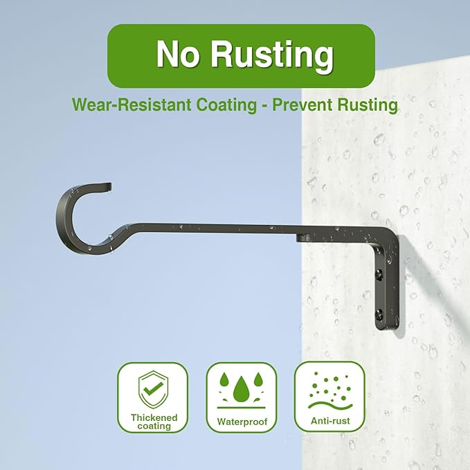 8 Inch 2 Pack Black Heavy Duty Outdoor Plant Hangers, Iron Hanging Plant Brackets for Hanging Plants Outside, Metal Plant Hooks Plant Wall Hooks for Hanging Lantern, Bird Feeder saffruff