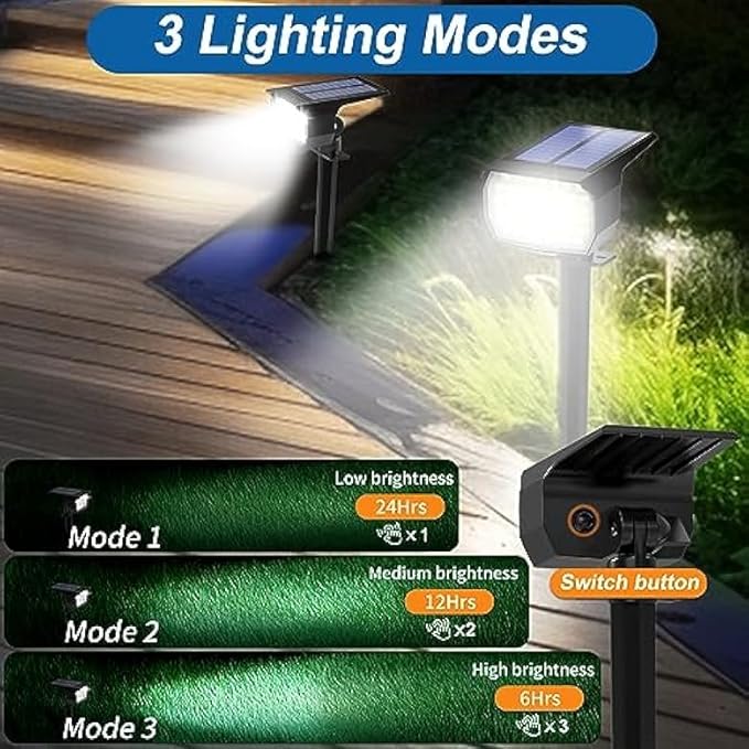 Solar Spot Lights Outdoor Waterproof IP65, 6 Pack Landscape Spotlights with 46 LEDs, 3 Modes Auto On/Off Solar Powered Flood Lights for Outside Pathway, Yard, Garden, Walkway (Cool White) WENATY