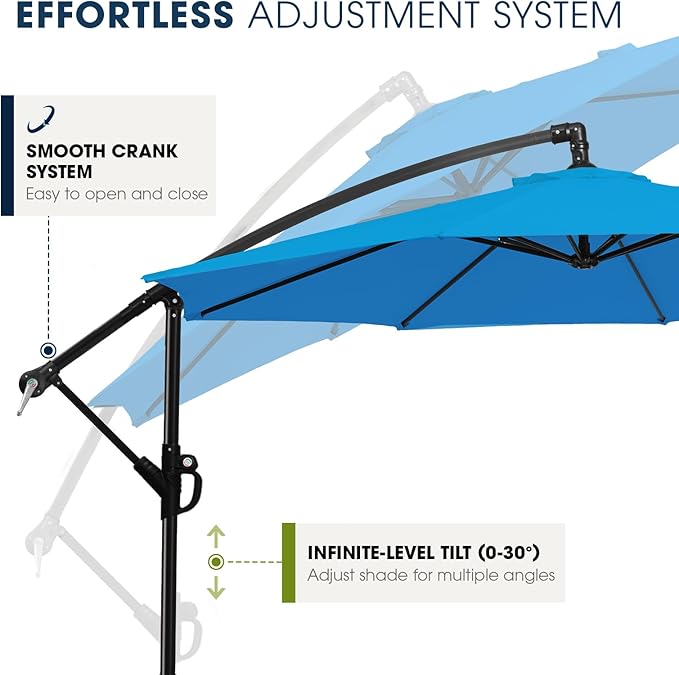 wikiwiki 10ft Patio Umbrella with Base Included, Outdoor Offset Cantilever Umbrella with Sandbag Base for Backyard, Garden and Pool, Easy to Tilt and Crank, Royal Blue WikiwikiPatioUmbrellas