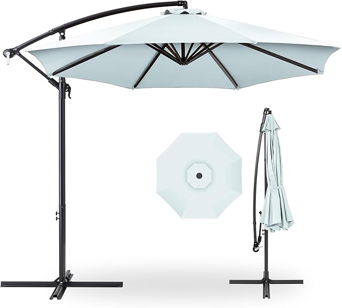 Best Choice Products 10ft Offset Cantilever Hanging Market Patio Umbrella, 8 Sturdy Ribs, Easy Adjustment - Baby Blue BestChoiceProducts