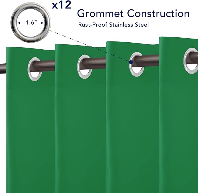 PureFit Outdoor Curtains for Patio Waterproof Weatherproof, UV and Fade Resistant Outside Curtains for Gazebo, Front Porch, Pergola, Sun Blocking Privacy Curtain, 100W x 84L inch, 1 Panel, Green PureFit