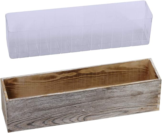 1 Pcs Wood Planter Rectangle Whitewashed Rectangular Decorative Wooden Box with Inner Plastic Box - 17.3" L x 3.9" W x 3.9" H Floral Natural Centerpieces Rustic Wedding Decor Winlyn