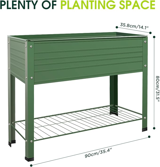2-Pack Raised Garden Beds - Galvanized Steel Planter Boxes, 400 lb Capacity, 5 Drainage Holes & 2 Flow Channels, Elevated Garden Bed with Mesh Bottom for Outdoor Gardening Rootora