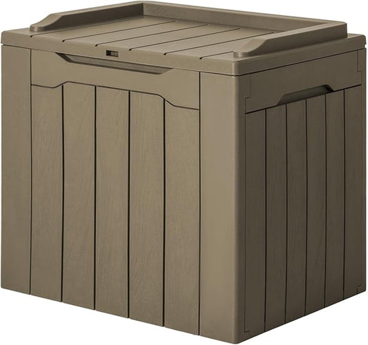 JUMMICO 31 Gallon Resin Deck Box Waterproof Indoor Outdoor Storage Boxes for Patio Furniture Cushions and Garden Tools (Light Brown) JUMMICO