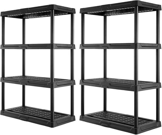 CENTREX CX 4-Tier Heavy Duty Plastic Storage Shelves that Support up to 150lbs/shelf, Organization and Storage, Weather-Resistant Design, Easy Assembly, 2 Pack, Black (53”H x 36”W x 18”D) Rootora