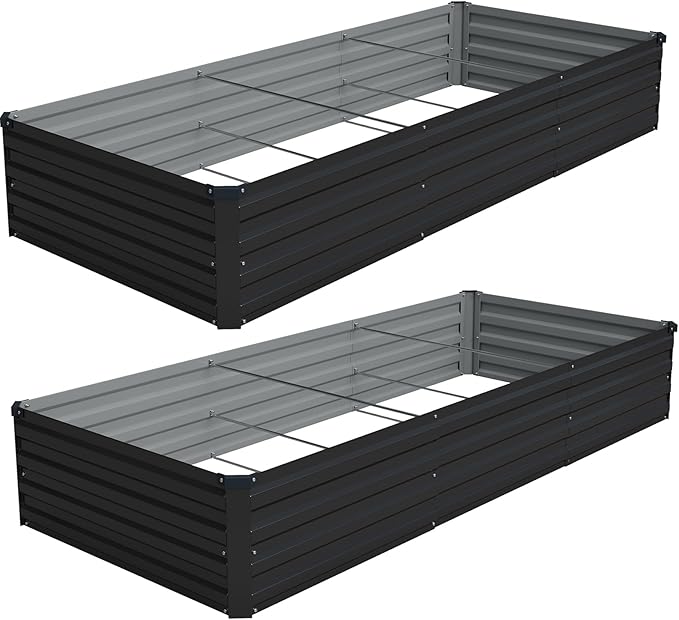 Vengarus 2 Pack 9x3x1FT Galvanized Raised Garden Bed Kit, Outdoor Metal Planter Box for Vegetables, Rectangular Steel Container, Easy Assembly (Black) Vengarus