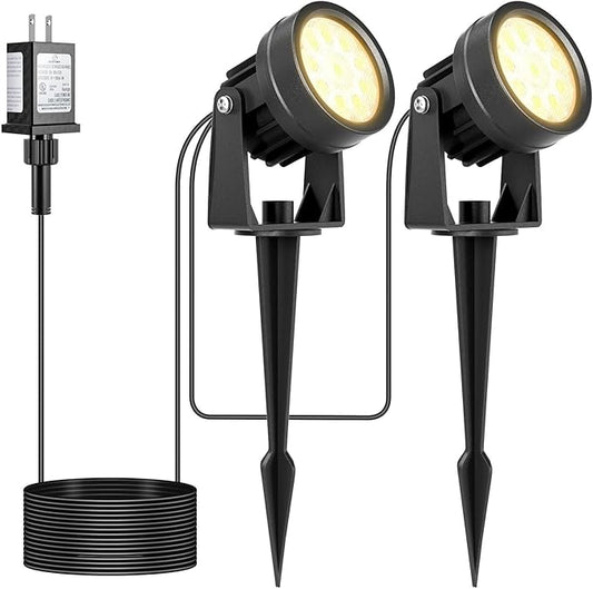 Warm White Spot Lights, Outdoor 3000K LED Spotlights, Outside Landscape Lighting IP65 Waterproof Garden Uplights for Lawn Front Porch Driveway Decorative, 2 Lights Rootora
