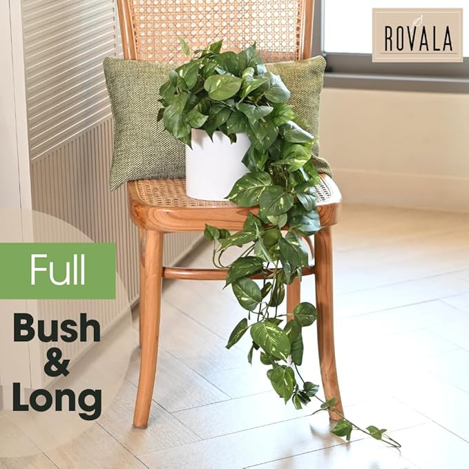 MY ROVALA Silk Plants for Home Decor Indoor in Pot Realistic Artificial Plants Hanging Faux Plants Indoor Fake Potted Plants for Shelves Bedroom Bathroom Trailing Plant, Fake Pothos Ivy (Dark Green) ROVALA