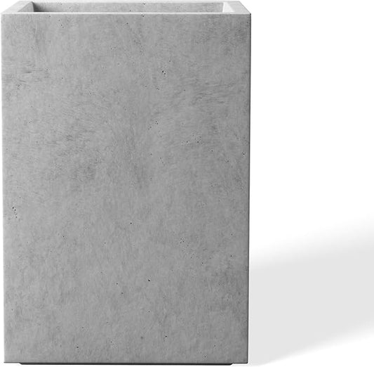 Kante 15.7" H Tall Rectangular Concrete Planters, Outdoor Indoor Lightweight Plant Pots with Drainage Hole and Rubber Plug, Modern Style for Home Garden Patio, Natural Concrete Kante