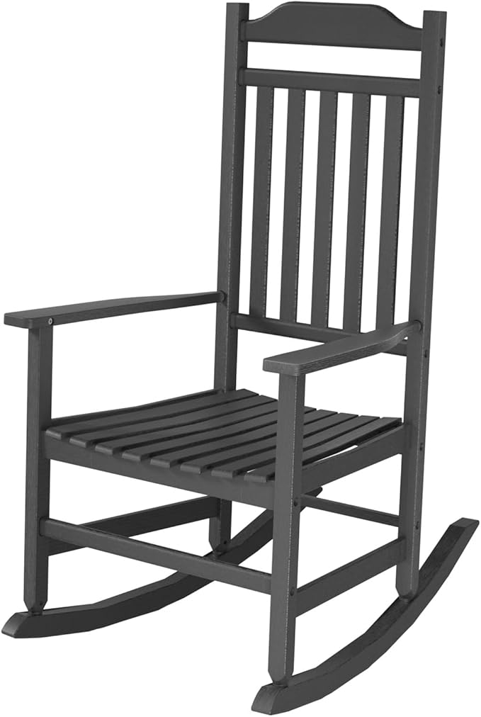Patio Rocking Chair Outdoor Set of 1,Weather Resistant Poly Resin Oversized Porch Rocker,Indoor Outdoor Use(1, Black) GYMHILL