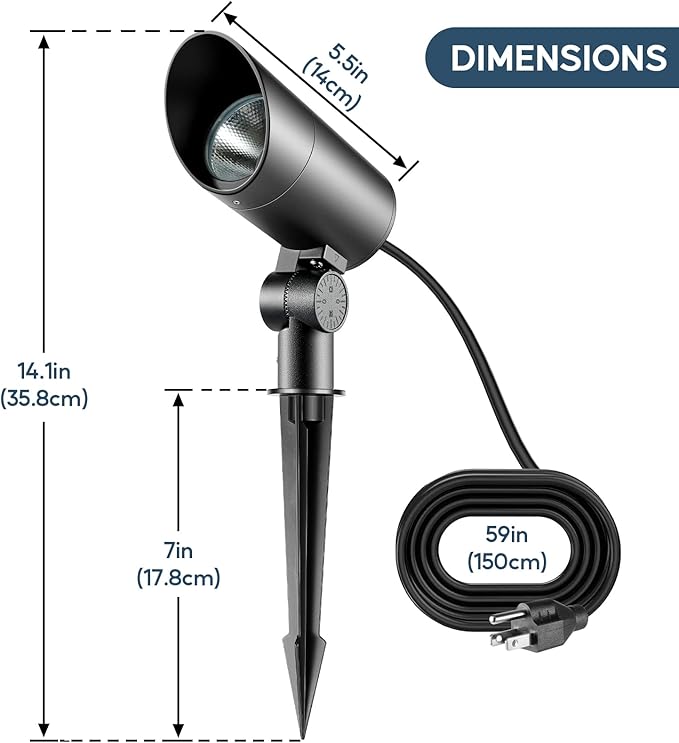 30W Spot Lights Outdoor LED Spotlight 120V 3000LM Ultra Bright Flag Pole Light with Metal Stake and Metal Base Warm White Landscape Lights for Flag Tree Garden House 5FT Cord with Plug (2) Rootora