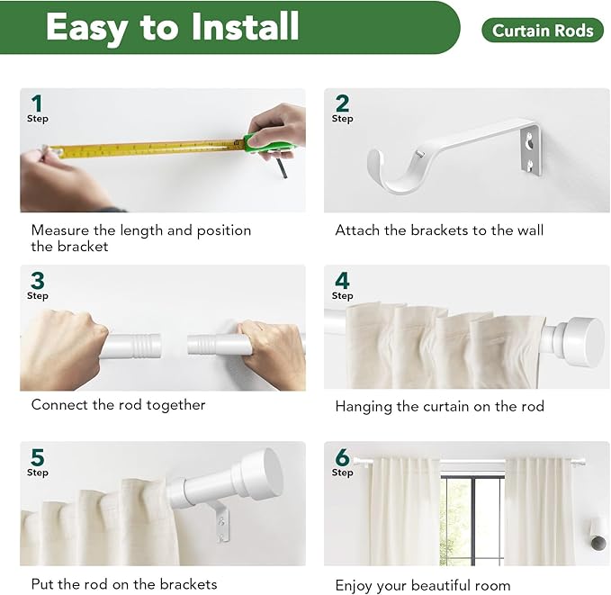 Curtain Rods for Windows 72 to 144, 1 Inch Adjustable White Extra Long Heavy Duty Curtain Rod for Patio Bedroom, Modern Style Indoor Outdoor Window Drapery Rods with End Caps, Size 32" - 150" TimeForest