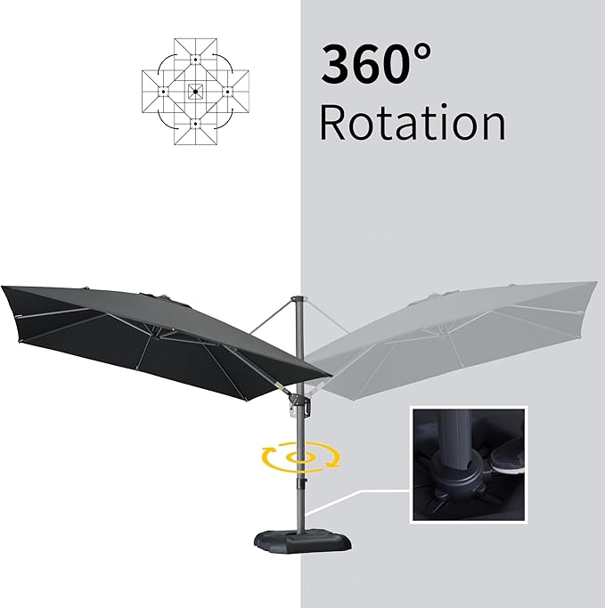PURPLE LEAF 10' X 13' Patio Umbrella Outdoor Cantilever Rectangle Umbrella Aluminum Offset Umbrella with 360-degree Rotation for Garden Deck Pool Patio Black PURPLELEAF