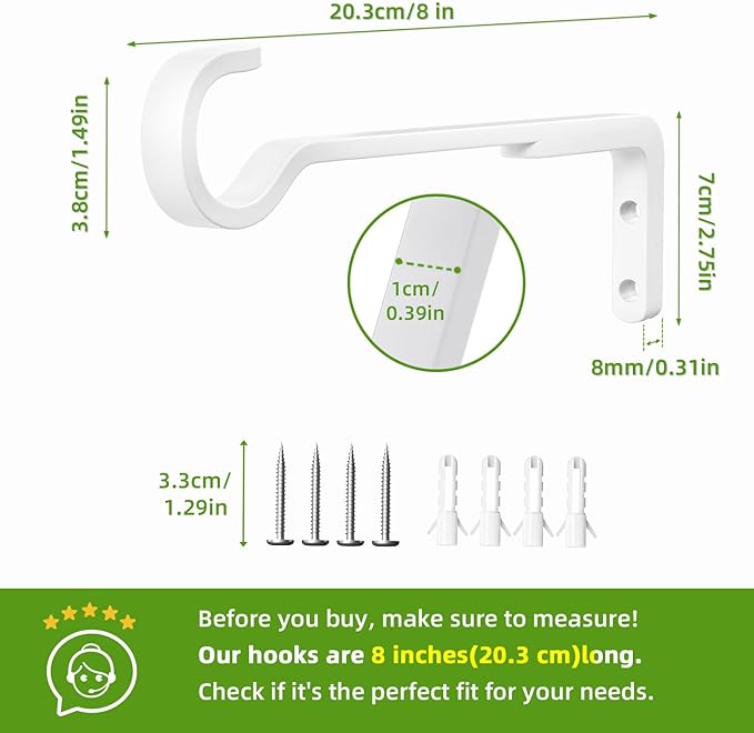 8 Inch 2 Pack White Heavy Duty Outdoor Plant Hangers, Iron Hanging Plant Brackets for Hanging Plants Outside, Metal Plant Hooks Plant Wall Hooks for Hanging Lantern, Bird Feeder saffruff