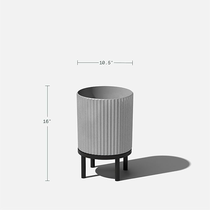 Veradek Demi Series Round Planter w/ Stand for Porch/Patio | Durable Plastic-Concrete & Wooden Stand | Modern Décor for Tall Plants, Flowers VeradekOutdoor