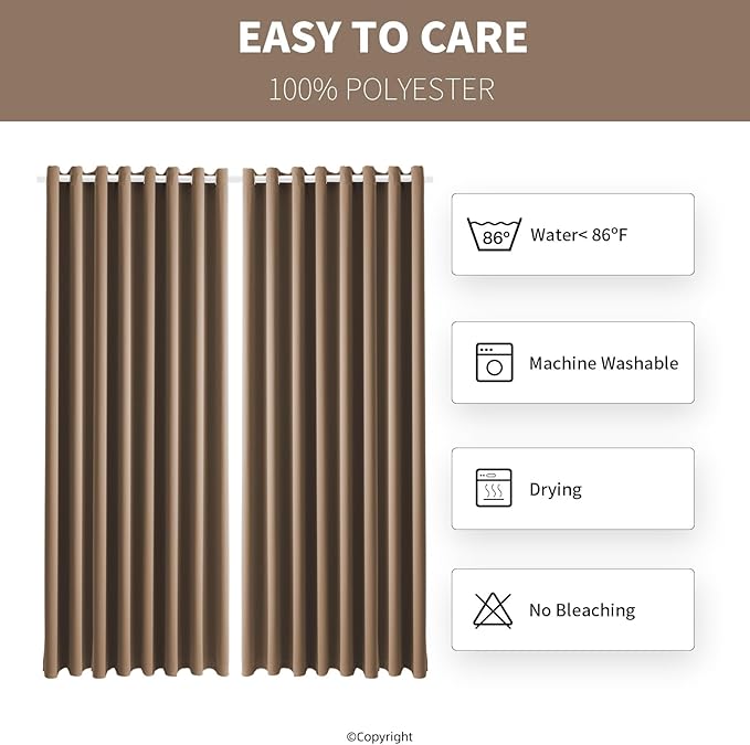 Waterproof Outdoor Curtain W105 x L95 - Grommet Top Sunlight Blocking Window Treatment Drapes Blackout Curtains for Home Bedroom Living Room Outdoor Patio Porch Pergola Cabana Gazebo (Camel Brown) DivaenCamino