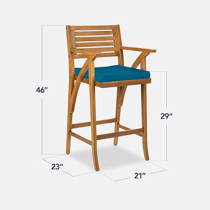 Best Choice Products Set of 2 Outdoor Acacia Wood Bar Stools Bar Chairs for Patio, Pool, Garden w/Weather-Resistant Cushions - Peacock Blue BestChoiceProducts