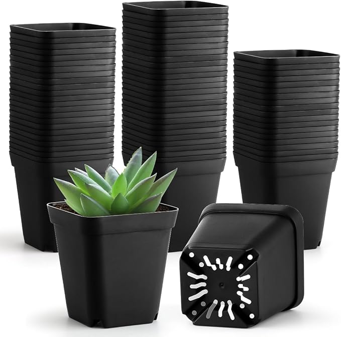 BTPLASTIK Small Plant Pots 3.5 Inch, 120 Pcs Nursery Pots with Drainage Holes, Durable Plastic Succulents Pots for Seedlings, Cuttings (Black) BTPLASTIK