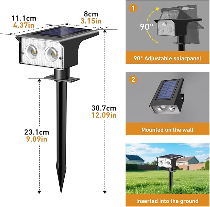 btfarm Solar Spot Lights Outdoor Waterproof, 8 Pack/3 Modes Motion Sensor Lights, Solar Powered Spotlights 2-in-1 Auto On/Off for Outside Pathway Yard Garden Landscape Lighting, Warm White btfarmdecorativelighting