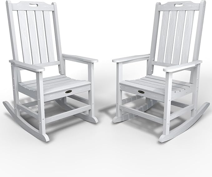 Oversized Rocking Chair Set of 2, Outdoor Rocking Chair for Adults, All Weather Resistant Porch Rocker for Lawn Garden, White THOEOE