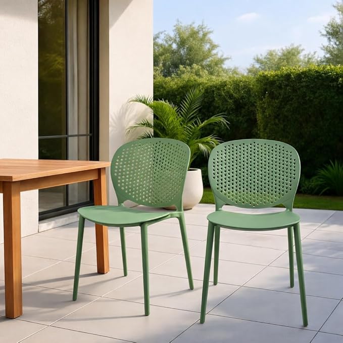 2xhome Set of 3 Patio Dining Chairs | Modern Stackable Outdoor Pool Side Chair | Weather Resistant Plastic for Yard, Porch, Balcony, Kitchen, Green 2xhome