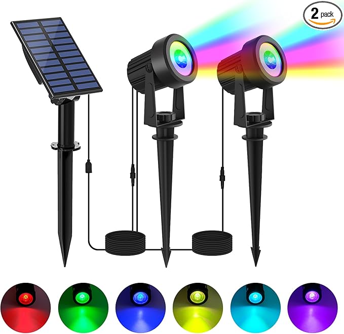 Solar Spotlights Outdoor Waterproof, RGB Landscape Spotlights, Christmas Decorative Solar Spot Lighting for Garden, Yard, Pathway, Lawn, Poolside, Party, 2-in-1 Mounted (RGB, 1 Pack) LINQELLY