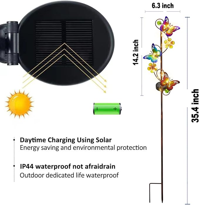 NAN ZAI NAN FANG Butterfly Solar Stake Lights, Waterproof, for Outdoor Decor, Garden,Lawn,Patio or Courtyard, 2 Pack NANZAINANFANGAngelDecor