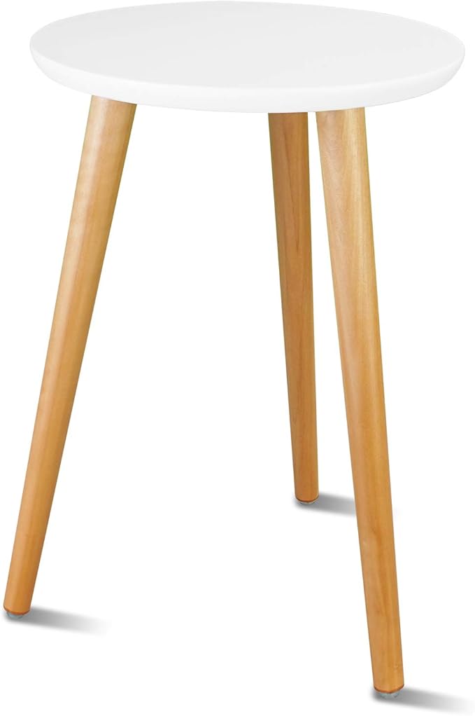 Uneedem Wood Mid Century Plant Stand for Indoor Plants, Modern Table, Tall Holder for Flower Pots, Small Round Side/End Table(A2 White, High: 16.5") Uneedem