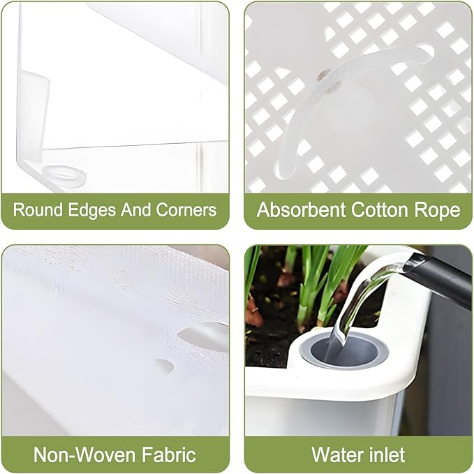 Window Box Planter, 3 Pack 10 Inch Plastic Self Watering Pots for Indoor Plants, Rectangular Flower Pots with Reservoir for Outdoor Indoor Plants Garden Home Decor - White Rootora