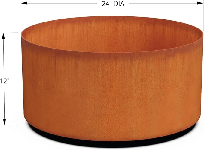 Plantercraft Large Round Planters for Outdoor Plants | 24" Dia x 12" H Corten Steel Planter | Extra Large Outdoor Planters & Metal Raised Garden Bed for Patio or Landscape Plantercraft