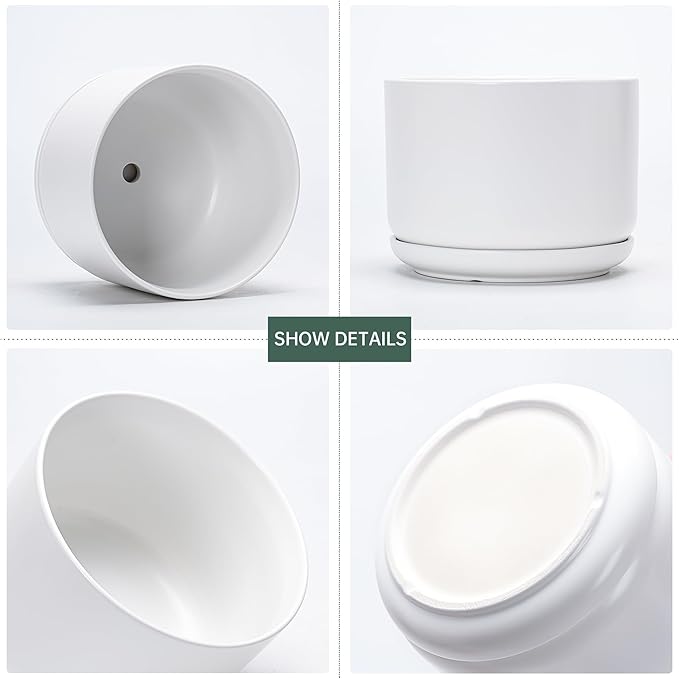 Ton Sin Plant Pots, 4.1+5.1+6.5 inch, Set of 3, Ceramic Planters with Drainage Hole and Saucer, Indoor Flower Pot with Drainage Hole, Gifts for Mom(Matte White) TonSin