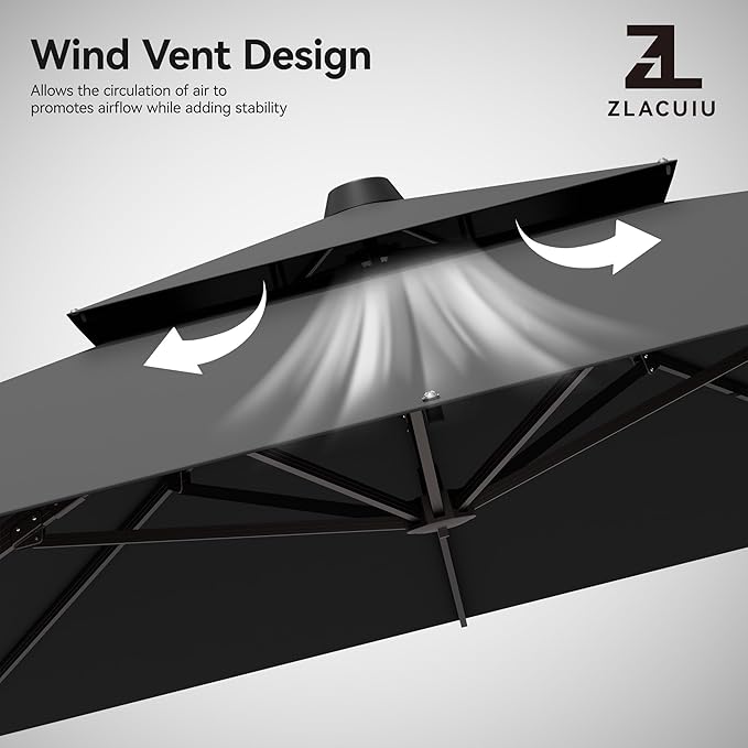 9x12FT Cantilever Patio Umbrella - Heavy Duty Double Layer Offset Design with 360° Rotation, Large Rectangle Sun Shade Umbrella for Garden, Deck, Pool, Backyard, Grey ZLACUIU
