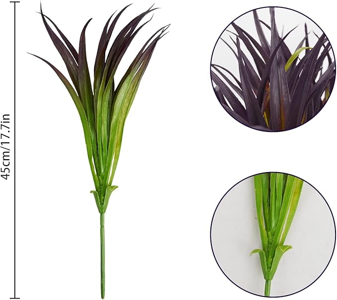 32 Pcs Artificial Grass Fake Grass Plants 17.3in Outdoor Plants UV Resistant Faux Greenery Stems for Home Window Garden Office Patio Pathway Front Porch Halloween Décor Light Green & Purple Phliofd