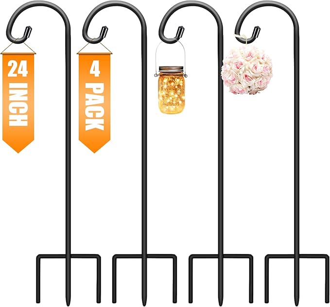 Gtongoko 24 Inch Shepherds Hooks for Outdoor 4 Pack Adjustable Garden Hooks for Hanging Plants, Lanterns, Bird Feeders, Solar Lights, Mason Jars, Weddings Decor, Adjustable, Black Gtongoko