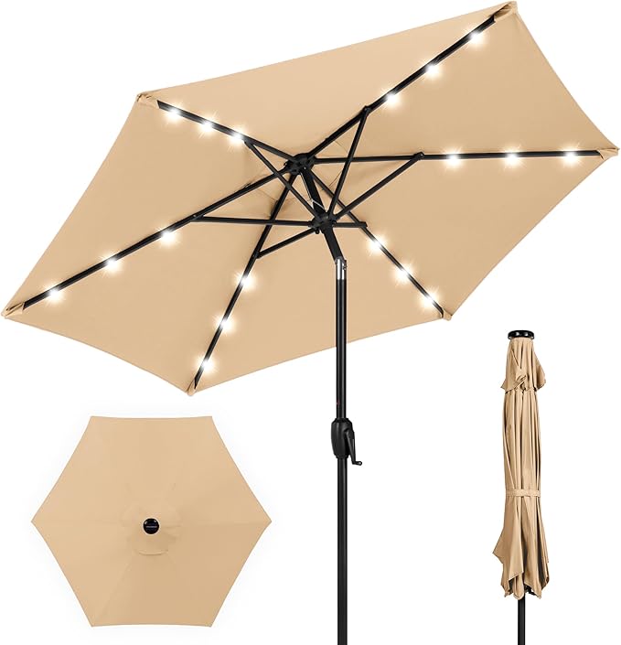 Best Choice Products 7.5ft Outdoor Solar Market Table Patio Umbrella for Deck, Pool w/Tilt, Crank, LED Lights - Sand BestChoiceProducts