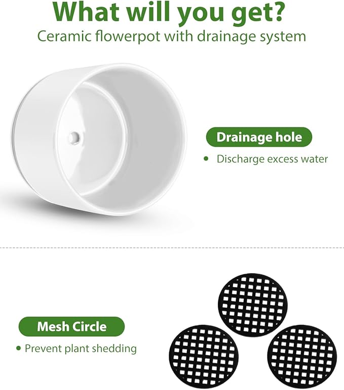 EFISPSS Plant Pots, 4+5+6 Inch Pots for Indoor Plants, Ceramic Planter Pot with Drainage Hole, Flower Pots for Succulent Cactus, Set of 3 - White EFISPSS