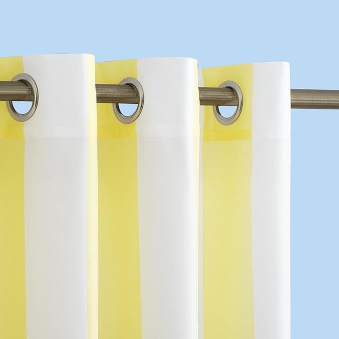 Sun Zero Valencia 2-Pack Cabana Stripe Indoor/Outdoor UV Protectant Energy Efficient Grommet Curtain Panel Pair, Yellow, 54" x 108 SunZero%E2%84%A2