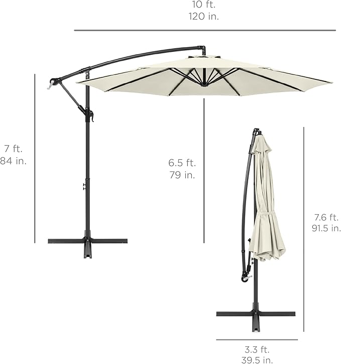 Best Choice Products 10ft Offset Hanging Market Patio Umbrella w/Easy Tilt Adjustment, Polyester Shade, 8 Ribs for Backyard, Poolside, Lawn and Garden - Ivory BestChoiceProducts