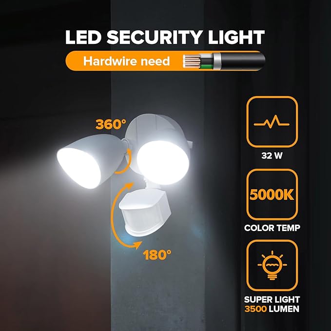 LUTEC 32W 3500 Lumen LED Security Lights Motion Sensor Light Outdoor, 5000K Daylight, IP65 Waterproof, Dusk to Dawn, Motion Detector Flood Light for Garage, Yard, Porch-White LUTEC
