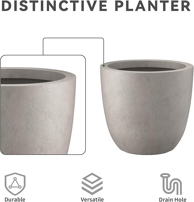 Kante 18",14",10" Dia Concrete Round Planters (Set of 3), Outdoor Indoor Large Planter Pots with Drainage Hole and Rubber Plug for Home Patio Garden, Weathered Concrete Kante