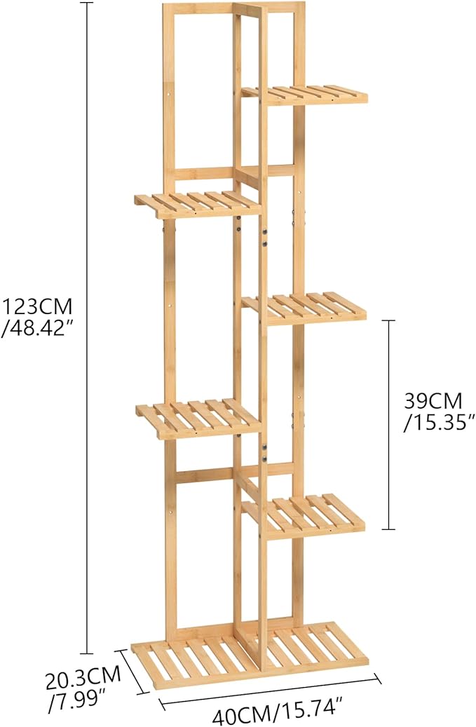 Laiensia Bamboo Plant Stand Rack 6 Tier,Multiple Stand Holder Shelf Rack, Indoor&Outdoor Planter Display Shelves for Patio Garden, Living Room, Corner Balcony and Bedroom,Wood Color Laiensia