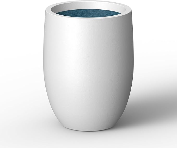 Kante 11.8 Inch Tall Concrete Planter, Large Indoor Outdoor Plant Pot with Drainage, Smooth White Finish with Painted Interior, Ideal for Porch, Home, Garden, Patio Kante