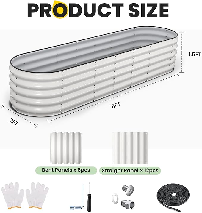 Galvanized Raised Garden Bed 8x2x1.5 FT, Oval Metal Raised Garden Bed Outdoor Planter Box with Open Bottom, Rust-Resistant Steel Garden Bed for Vegetables Herbs Flowers, Easy Assembly Pattiumo