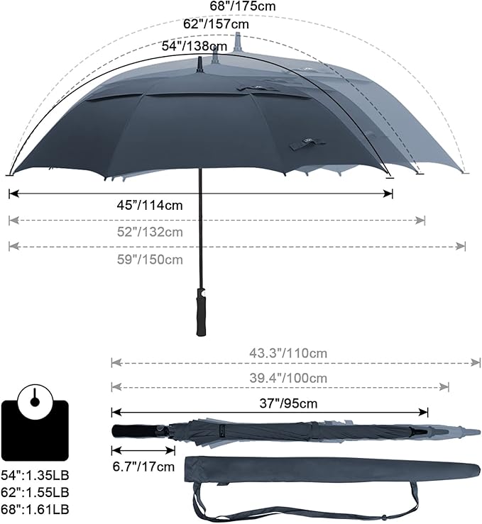G4Free 47/54/62/68/72 Inch Automatic Open Golf Umbrella Oversize Extra Large Double Canopy Vented Windproof Waterproof Stick Umbrellas G4Free