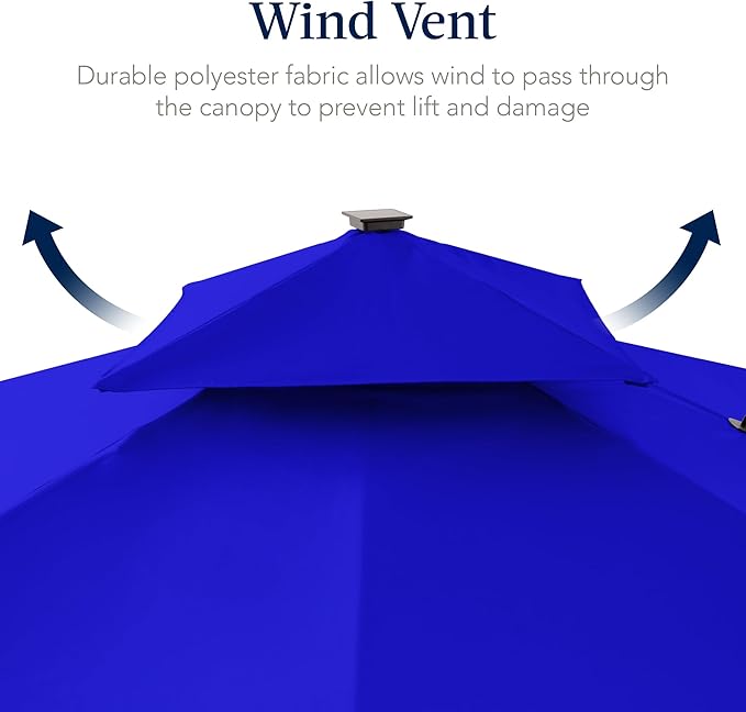 Best Choice Products 9x12ft LED Cantilever Patio Umbrella w/Base Included & 360° Rotation, Large Solar Offset Hanging Outdoor Sun Shade for Deck, Backyard Table w/Stand & Lights – Resort Blue BestChoiceProducts