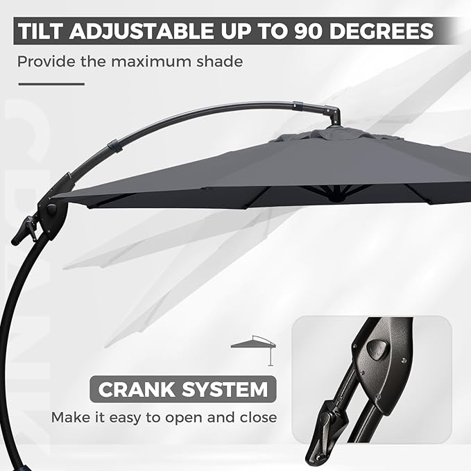 Grand patio 12 FT Sunbrella Cantilever Umbrella with Base Outdoor Aluminum Offset Umbrella with Tilt Adjustment (Charcoal, 12 FT-SUNBRELLA) GrandPatio