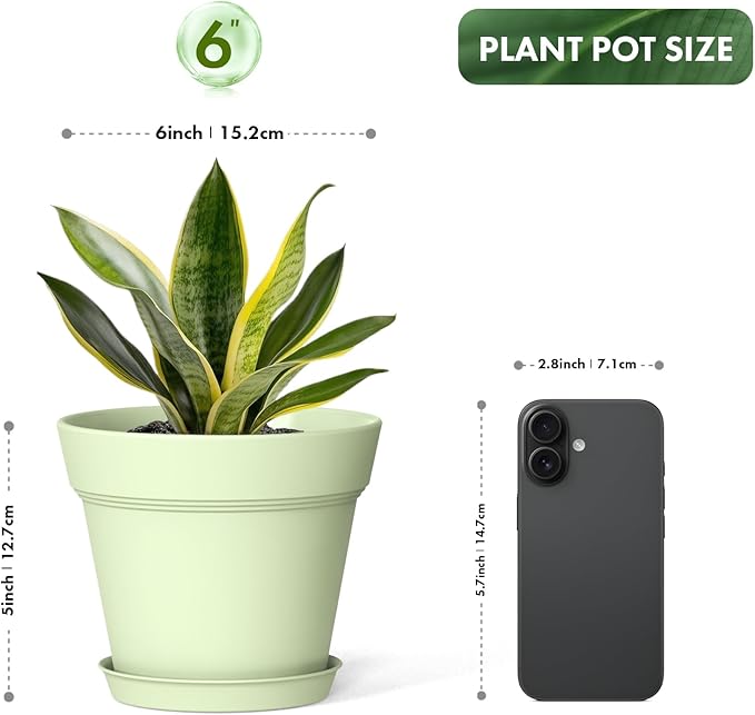 6 Inch Thick Plastic Plant Pots with Drainage Holes and Trays – 6 Pack Nursery Pots for Indoor & Outdoor House Plants, Seedling Starter Planters for Garden Flowers, Colorful WSMKSZ