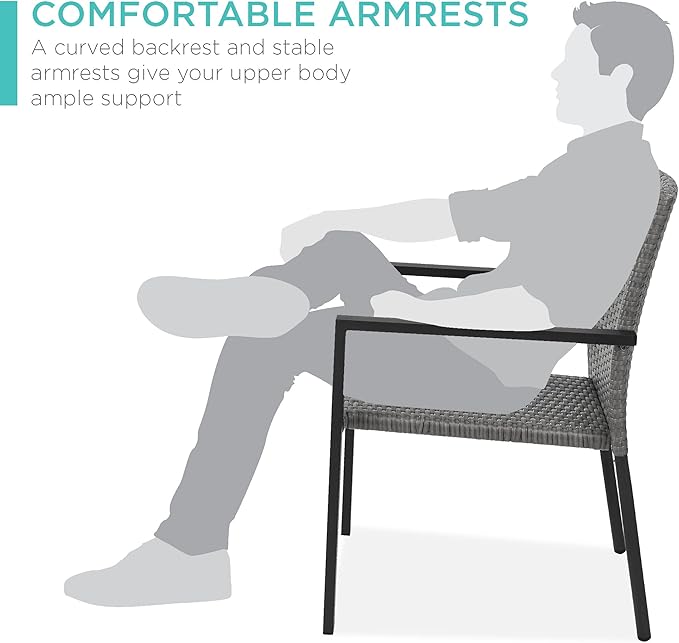 Best Choice Products Set of 2 Stackable Outdoor Wicker Dining Chairs All-Weather Firepit Armchair w/Armrests, Steel Frame for Patio, Deck, Garden, Yard - Gray BestChoiceProducts